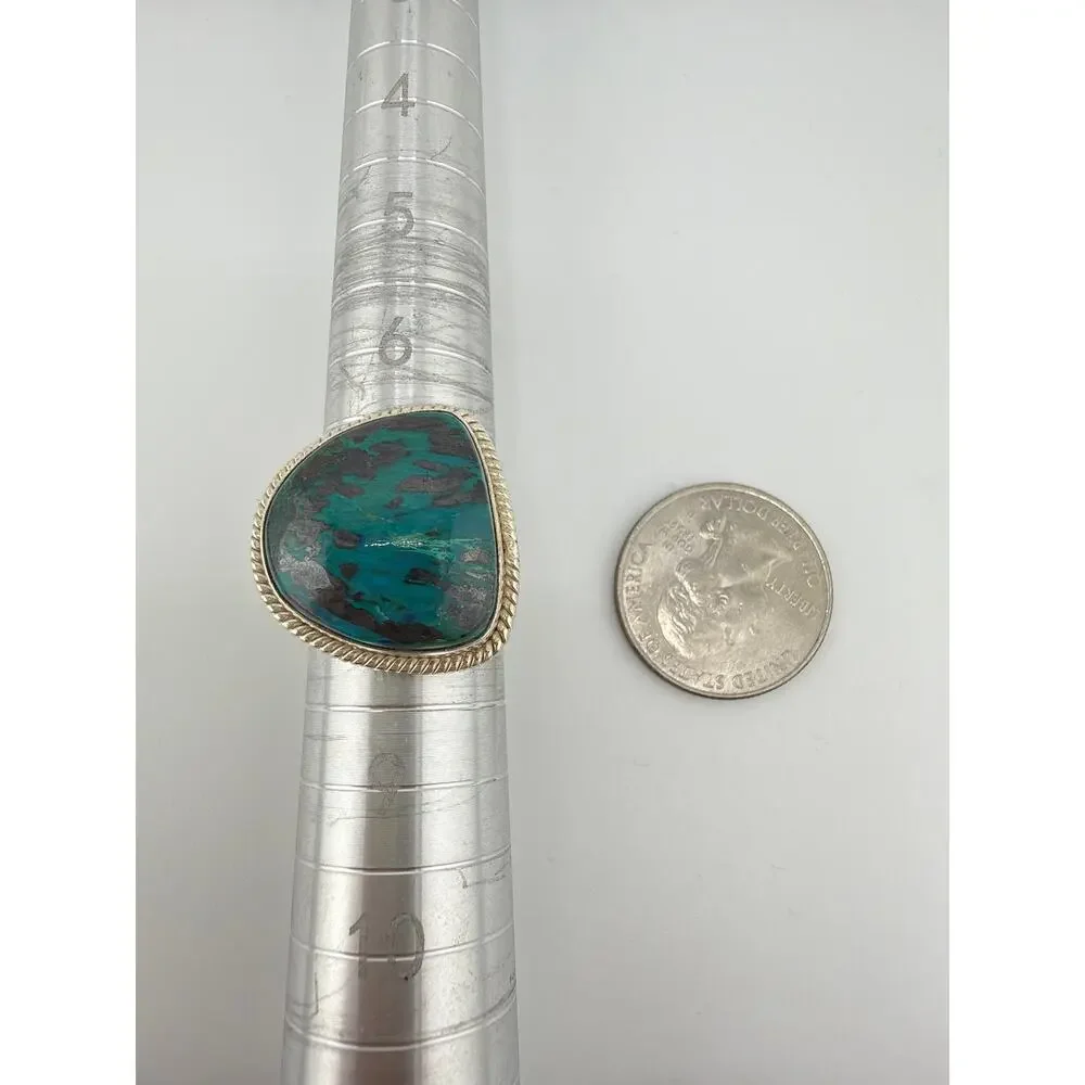 Sterling Silver Teardrop Chrysocolla Malachite Ring Size 8.5
